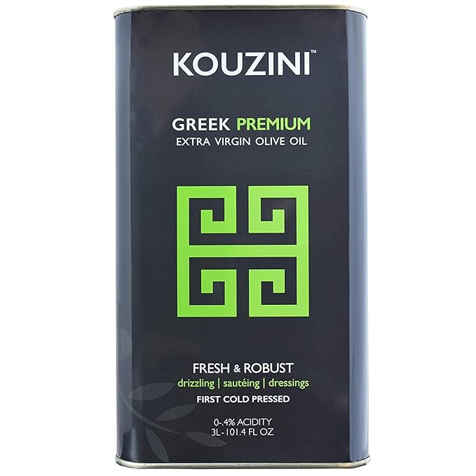 Kouzini Greek Premium Extra Virgin Olive Oil, 3 Liter Tin, Cold Pressed, Single Origin, Rich Flavor & Aroma