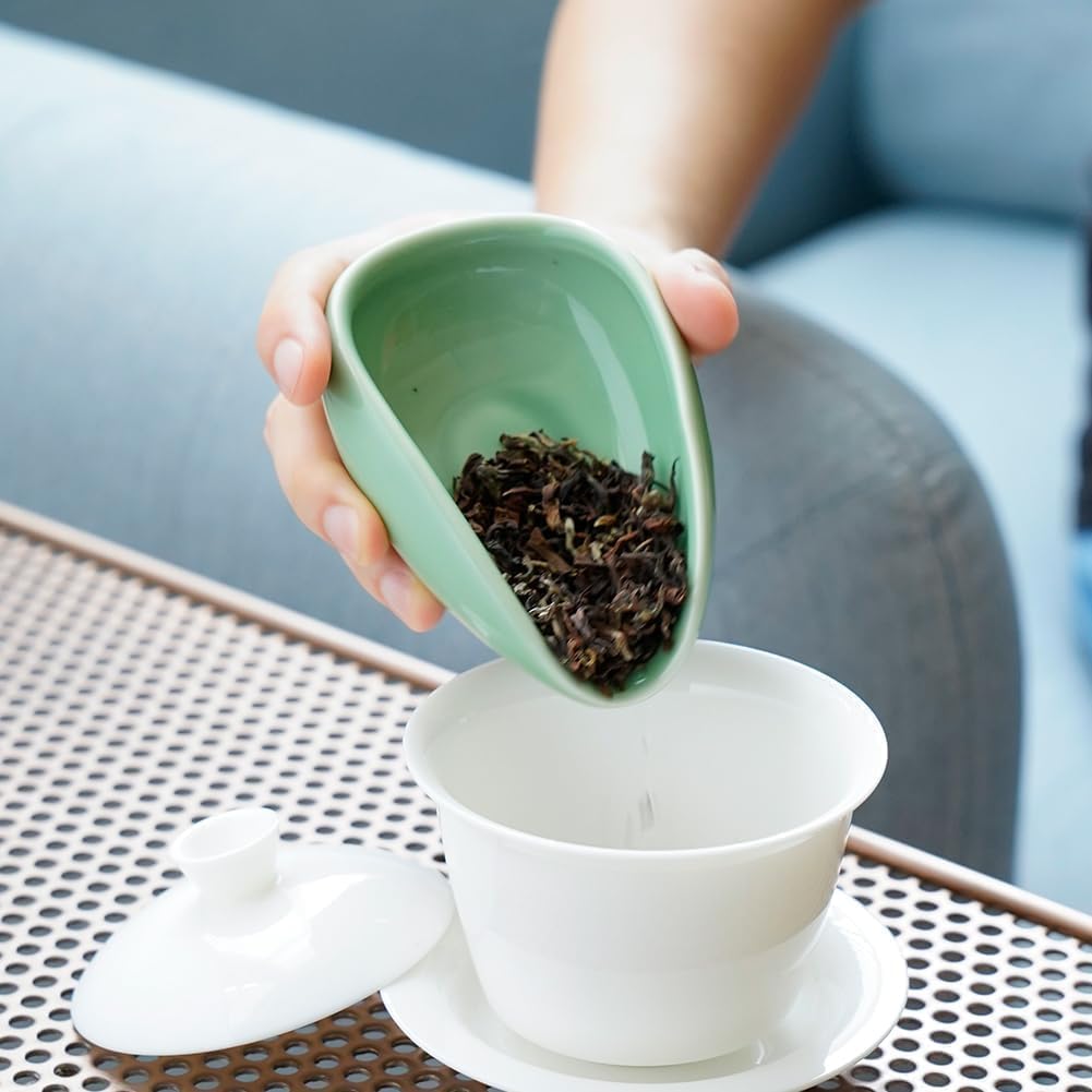 watchget Ceramic Coffee Dosing Cup &amp; Tea Storage Tray, Cyan | Single Dose Measuring Container for Coffee Beans &amp; Loose Leaf Tea Dosing Vessel; Hold 20-25g Coffee Beans