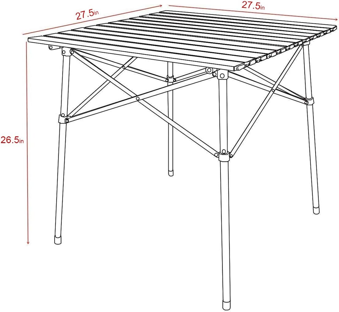 Portal Lightweight Aluminum Folding Square Table Roll Up Top 4 People Table | Portable Outdoor Design; Durable Construction; Easy Setup &amp; Storage; Color: Brown