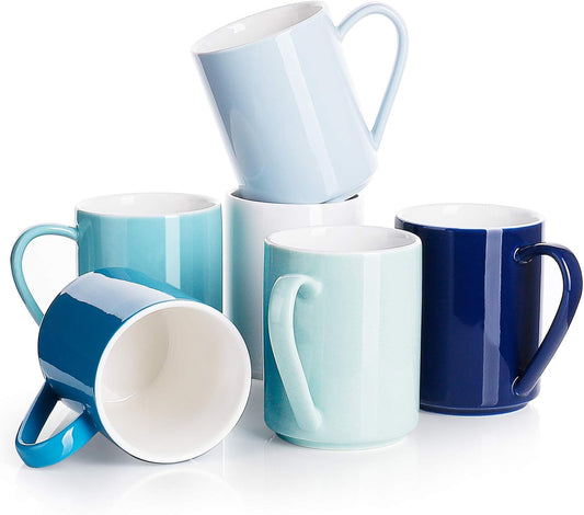 Sweese Coffee Mug, Porcelain 11 Oz Coffee Mugs Set of 6, Ceramic Coffee Cups with Handle for Coffee, Tea, Cocoa and Mulled