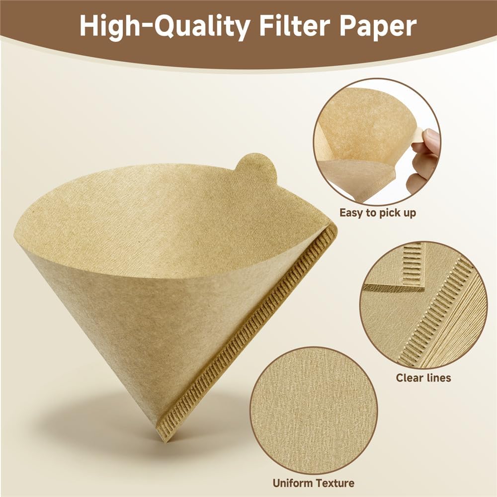 Coffee Filters, Cone Coffee Filters Size 02, 1-4 Cups, 200 Count, 2 Cone Filter for Pour Over and Drip Coffee Maker, Natural Brown Unbleached