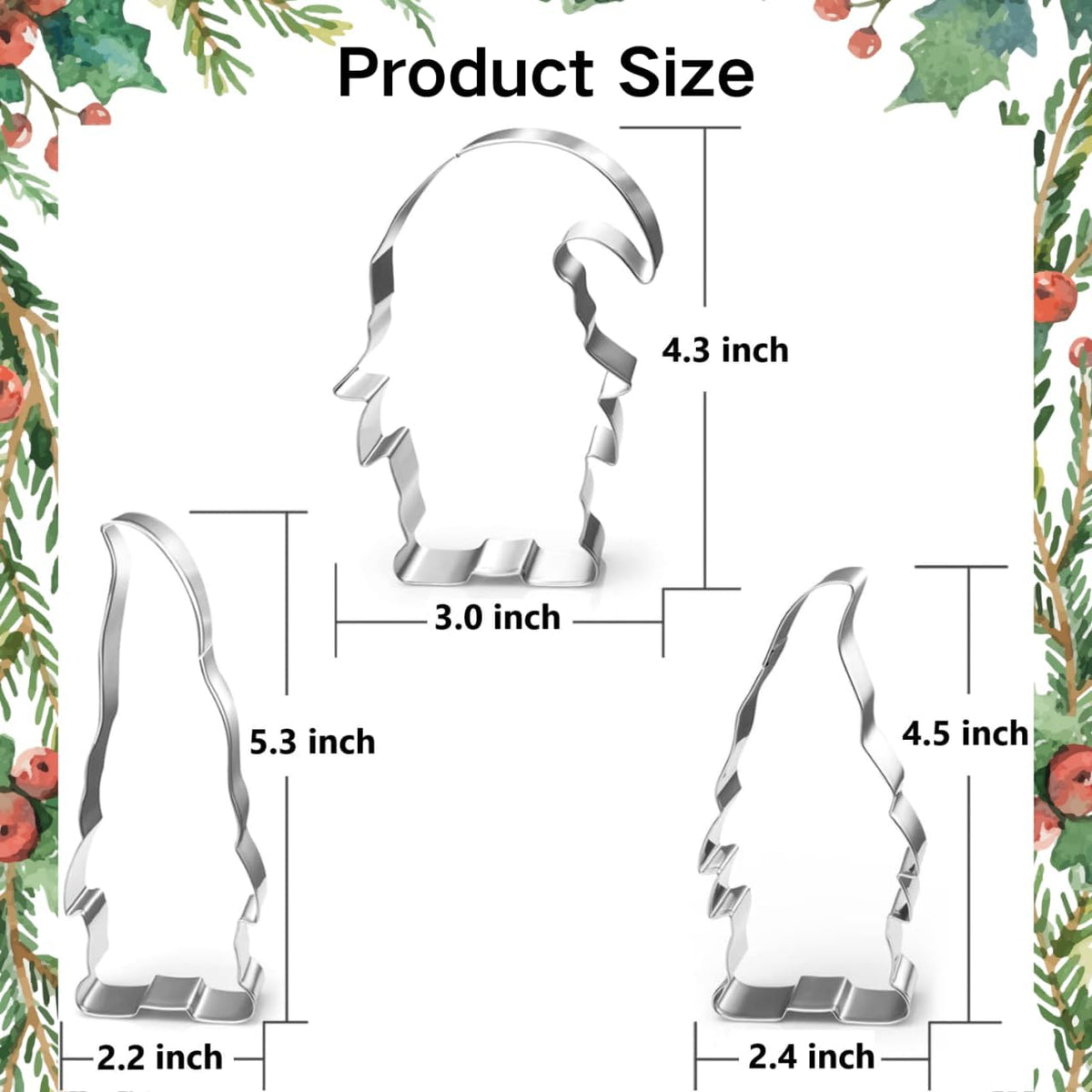 LUBTOSMN Gnome Cookie Cutter Set-5.3" 4.5" 4.3"-3-Pieces-Holiday Cookie Cutters Fondant Biscui Cutters