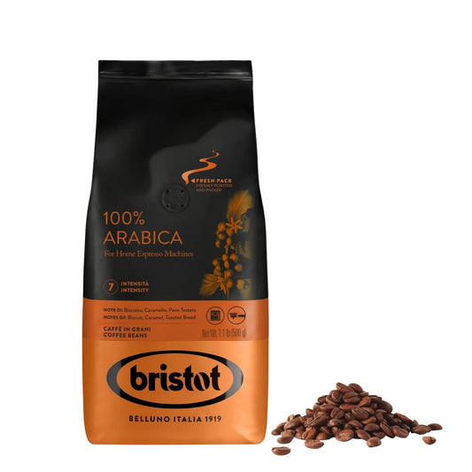 Bristot 100% Arabica Italian Espresso Beans – Medium Roast Coffee – Smooth &amp; Aromatic with Notes of Biscuit, Caramel &amp; Toasted Bread – 1.1 lb (500 g)