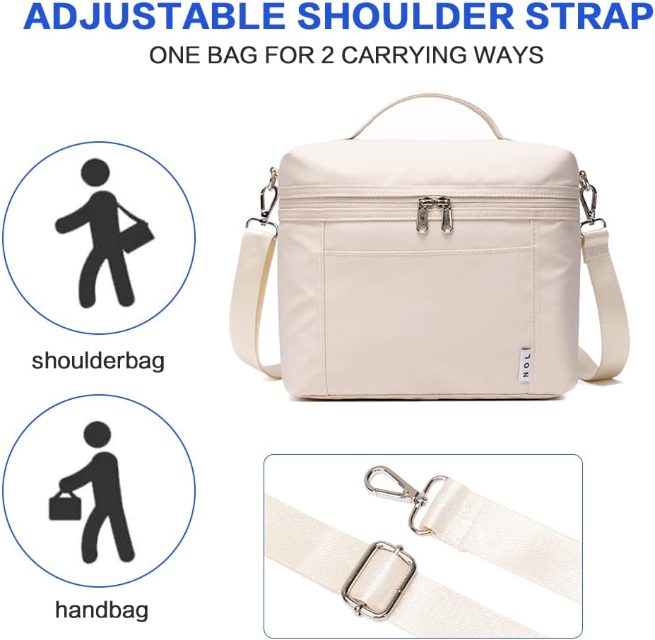 NOL 8L Insulated Lunch Bags for Women Cooler Bag Lightweight Nylon Waterproof Lunch Box For Work(Medium, Cream)