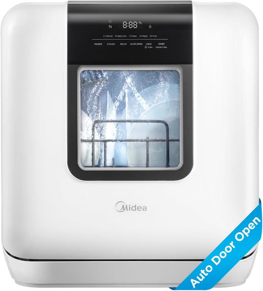 Midea MDC17P2DWW Countertop Dishwasher Portable with 6L(1.59G) Built-in Water Tank, 5+2 Programs, Auto Door Open, Dual