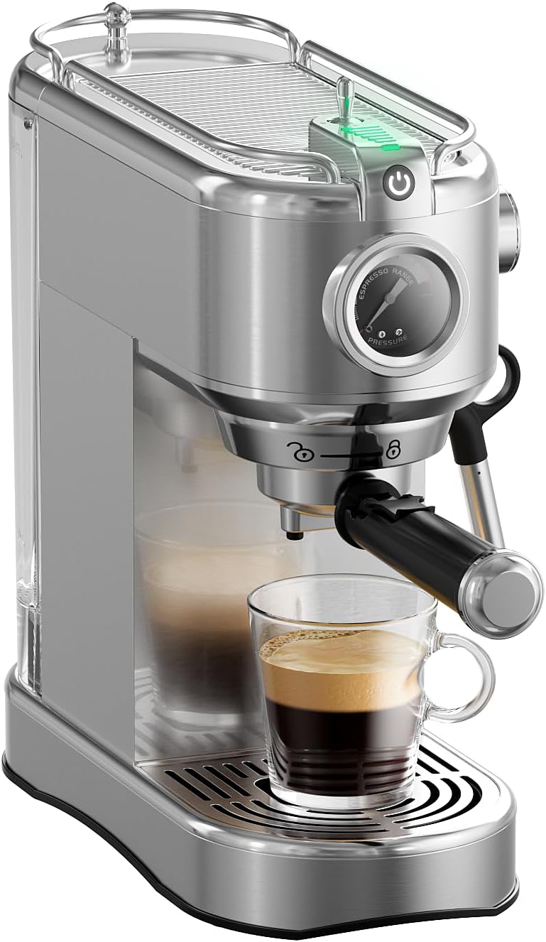Espresso Machine - 20 Bar Espresso Maker with Milk Frother Steam Wand, Coffee Maker for Latte &amp; Cappuccino, 1450W Semi-Automatic Coffee Machine with 34oz Removable Water Tank, Compact Kitchen