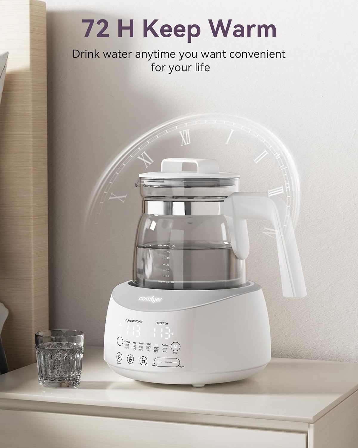 comfyer BK01 Bottle Warmer, Baby Bottle Warmer with Night Light &amp; Faster Cooling Fan, Instantly Water Warmer, Tea Kettle Electric with 6 Temperature Control Presets, Feed Baby More Easier &amp; Healthier