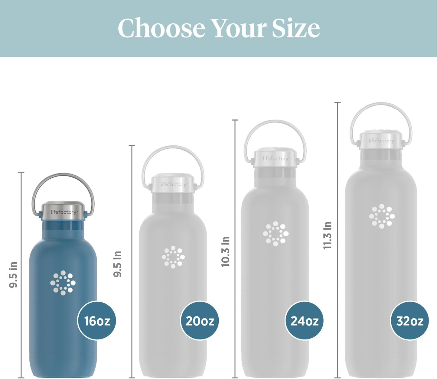 Lifefactory 16oz Stainless Steel Sports Bottle with Chug Cap, Dark Denim | Vacuum Insulated, Chug Cap, Carry Handle, BPA Free, Reusable, Dishwasher Safe
