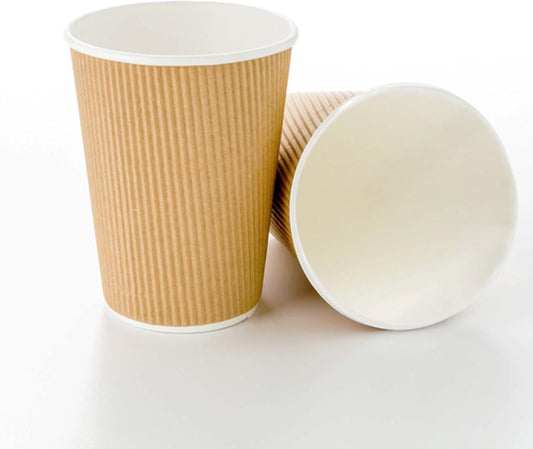 500-CT Disposable Kraft 12-OZ Hot Beverage Cups with Ripple Wall Design: No Need for Sleeves - Perfect for Cafes -