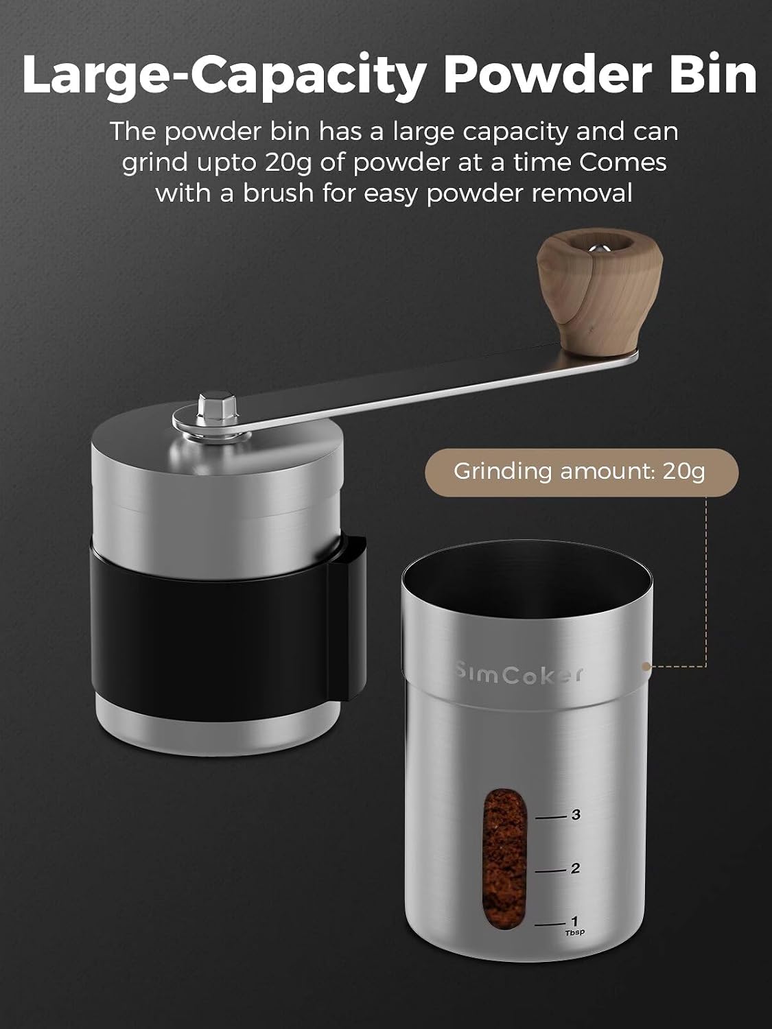 Manual Coffee Grinder, Portable Burr Mill | 304 Stainless Steel, Ceramic Burr, 20g Capacity, Adjustable Grind, For Home, Office, Travel and Camping