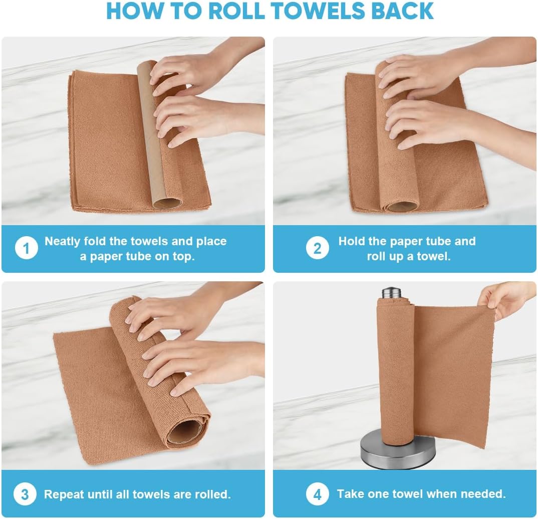 AIDEA Microfiber Cleaning Cloth-165 Sheets 3 Roll,Cleaning Rags 11×9" Brown