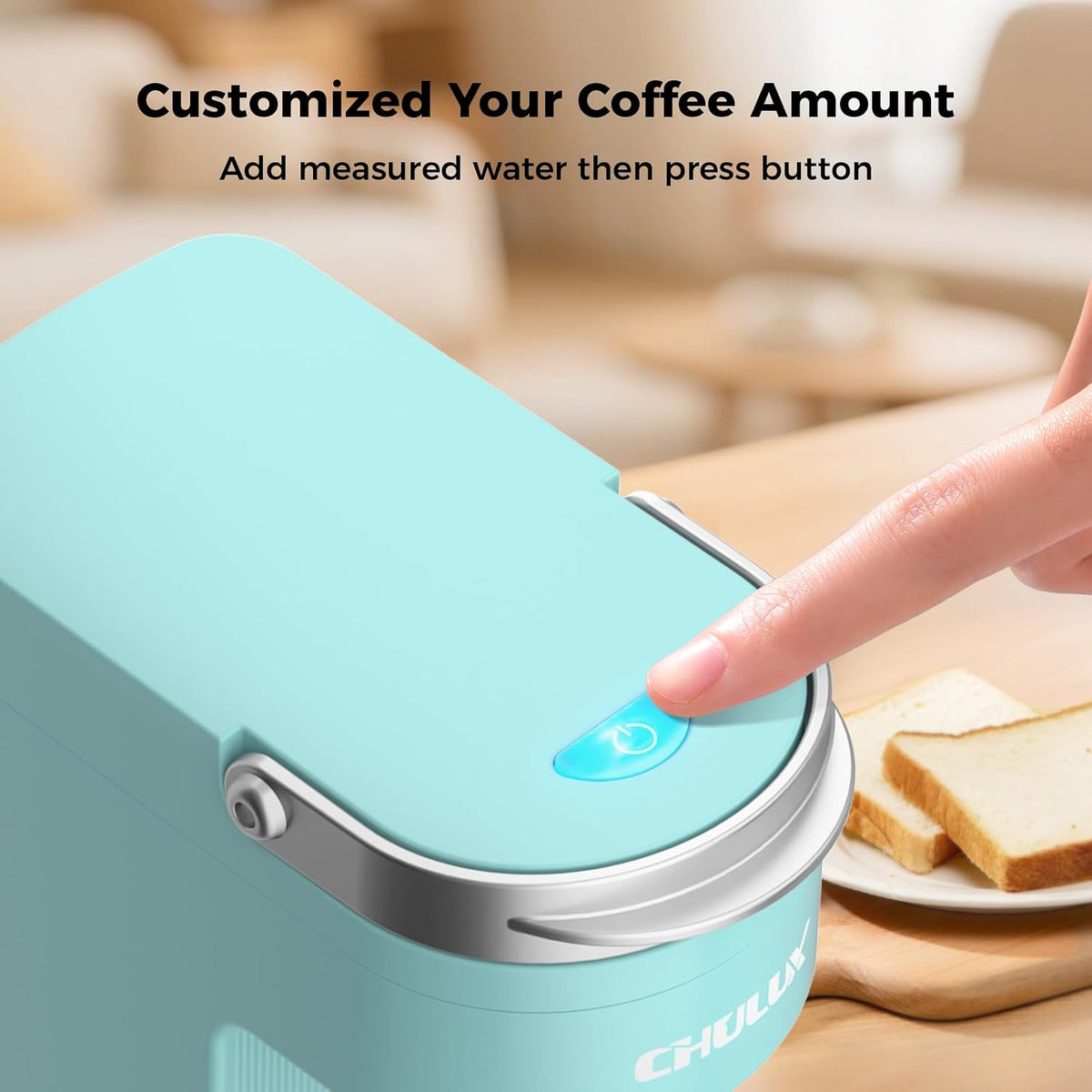 CHULUX Slim Single Serve Coffee Maker, Lightweight Pod Coffee Machine, Cyan | Fast-Heating Boiler System, 4-Hole Needle for Richer Flavor, Adjustable Drip Tray for 7.3" Travel Mug, Food Grade Material