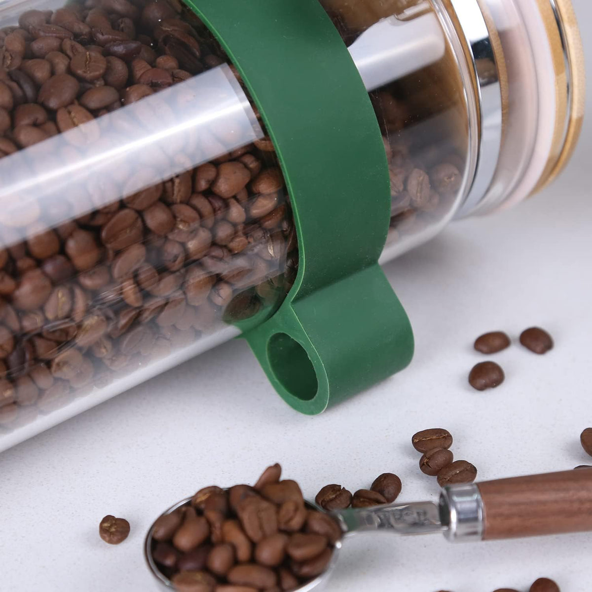 KKC Vacuum Sealed Coffee Bean Storage Container with Scoop,Airtight Glass Container Jar with Hinged Lid and Spoon for Ground Coffee,Loose Leaf Tea,Brown Sugar,Nut,Oatmeal,54 Fl oz
