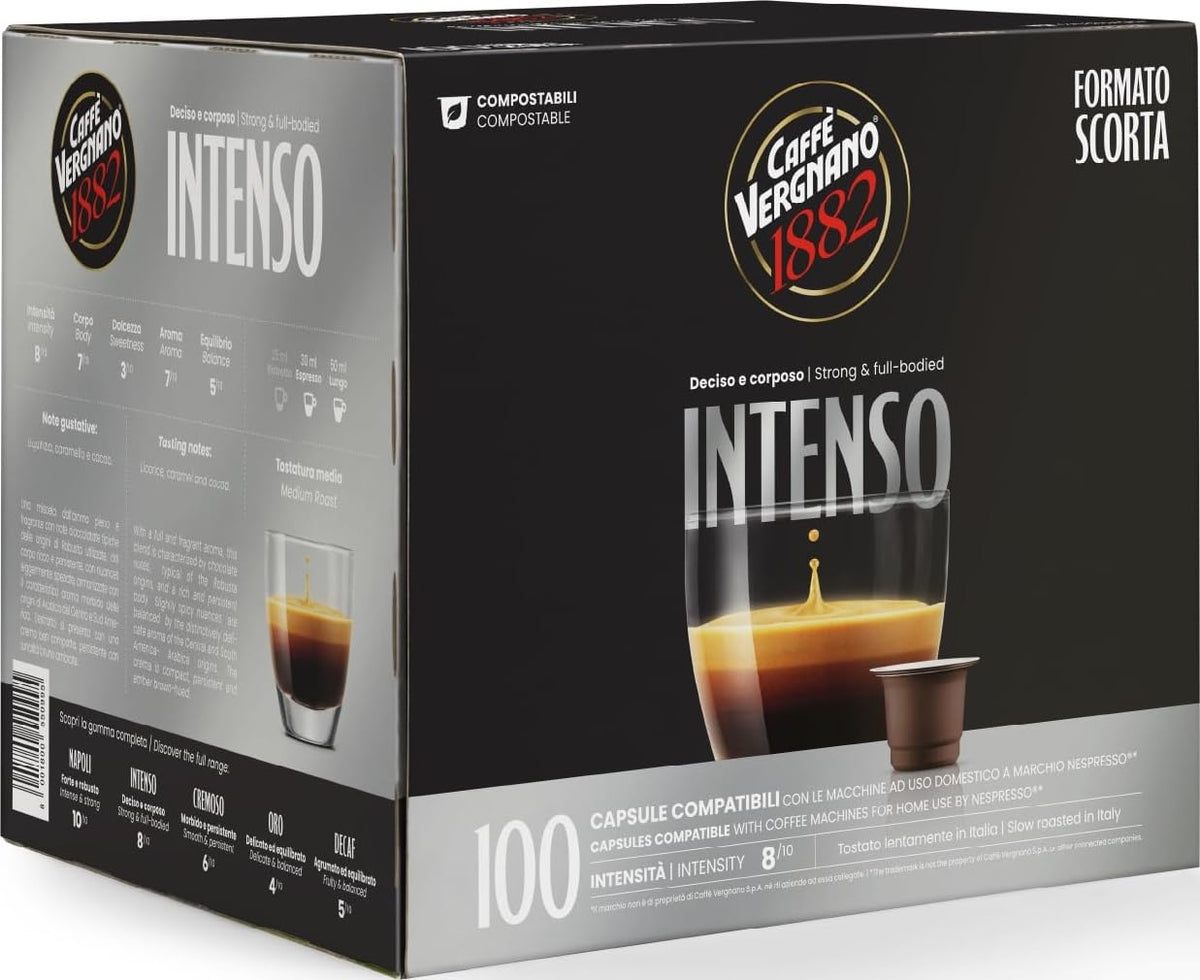 Caffe Vergnano Intenso Coffee Pods, Nespresso Original Compatible, 100 Ct