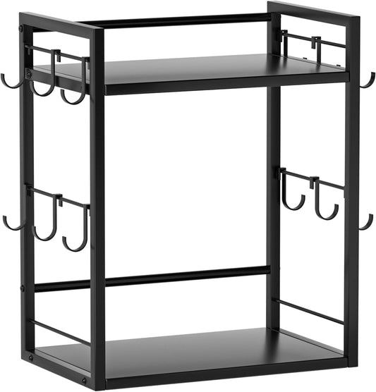 Dorhors 2 Tier Coffee Bar Accessories and Organizer,Multi-functional Mug Holder with 12 Hooks,Wood Coffee Station