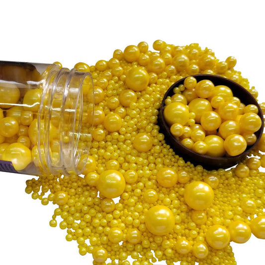 Edible Yellow Sugar Pearls Candy Sprinkles 120G/ 4.23Ounce Baking Cake Sprinkles Cupcake and Cake Topper Cookie Decorations