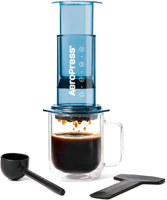 AeroPress Clear Blue Coffee Press, French Press, Pour-Over &amp; Espresso Style