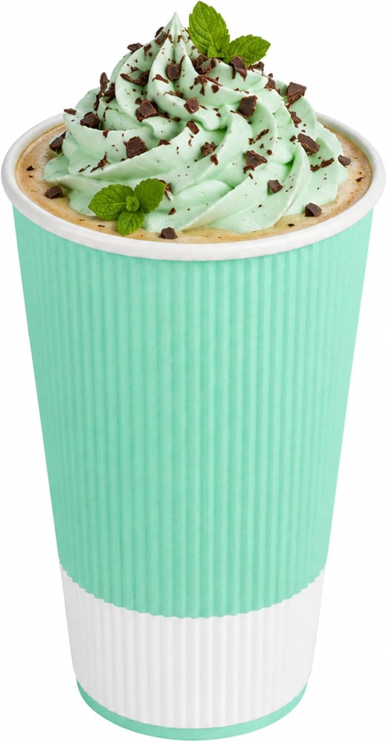 Restaurantware Ripple Wall Coffee Cup 500 Count 16 Ounce Insulated Hot Beverage Cup Disposable Non-Slip 16 Oz For Coffee Shops, Cafes, Bakeries, Light Green