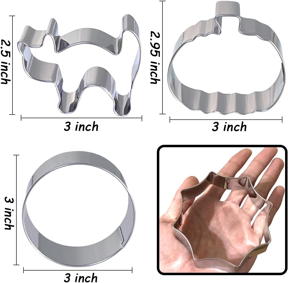Halloween Cookie Cutters Set 7Pcs Large - Bat Pumpkin Magic Hat Cat Cookie Cutter, Sturdy Easy to Clean &amp; Demold Pancake Dough Molds for Halloween Baking