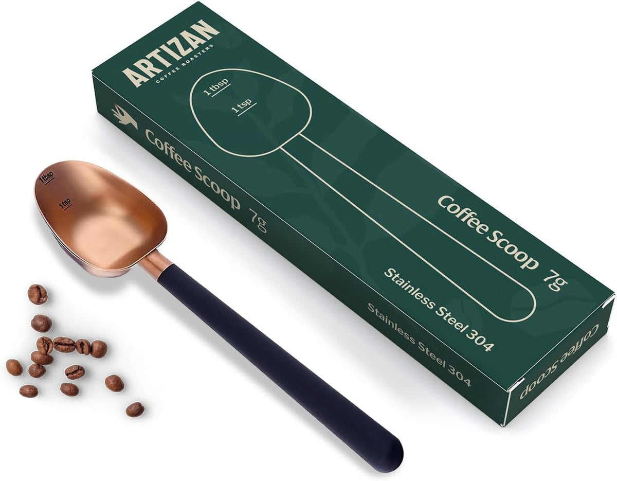 Artizan Coffee 1 Tbsp Coffee Measuring Scoop, Rose Gold Stainless Steel Copper Scoop for Ground Coffee, Beans, Tea &amp; More - 7g, 17 cm Long Handle