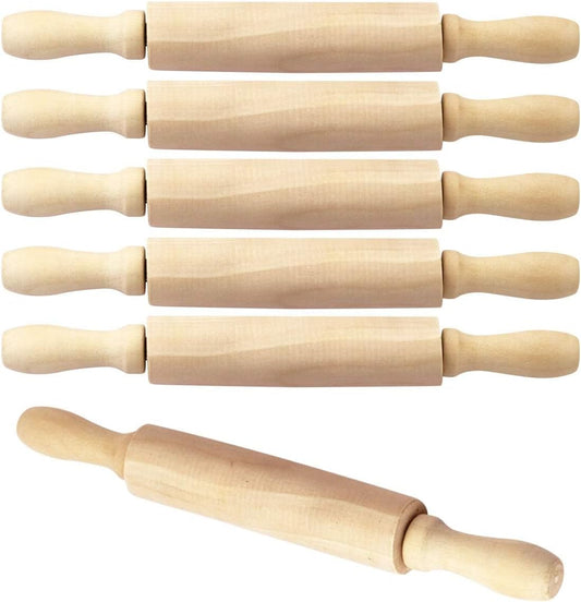 BILLIOTEAM 6 Pack 8 Inch Mini Wood Rolling Pin,Great for Children Kids Girls and Boys,Small Wooden Rollers for Art and