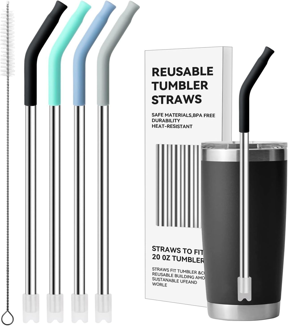 Stainless Steel Straws for 20 oz YETI Tumbler, 4 Pcs Metal Straws