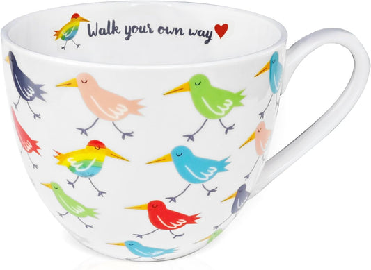 Birds Mugs for Daily Coffee and Tea, Premium 20 oz Bone China Coffee Tea Hug Mug, Perfect Holiday and Birthday Gift for Bird