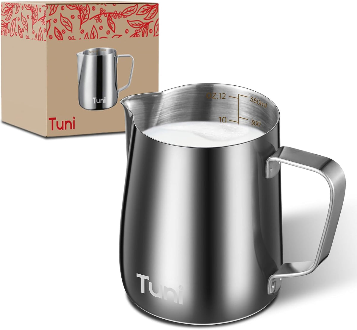 Tuni Milk Frothing Pitcher 12oz/350ml Stainless Steel Milk Jug Steaming Cup
