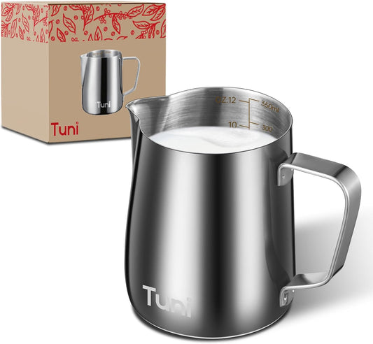 Tuni Milk Frothing Pitcher 12oz/350ml Stainless Steel Milk Jug Steaming Cup
