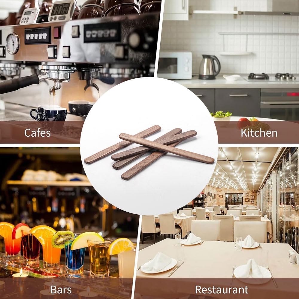 4Pcs Black Walnut Wood Coffee Stirrers 6″ Reusable Wooden Drink Stir Sticks for Coffee, Tea, Milk, Chocolate &amp; Jam Spreader