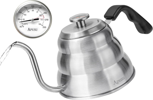 Tea Kettle For Stovetop,Pour Over Tea Coffee Kettle,Thermometer,Silver,28oz