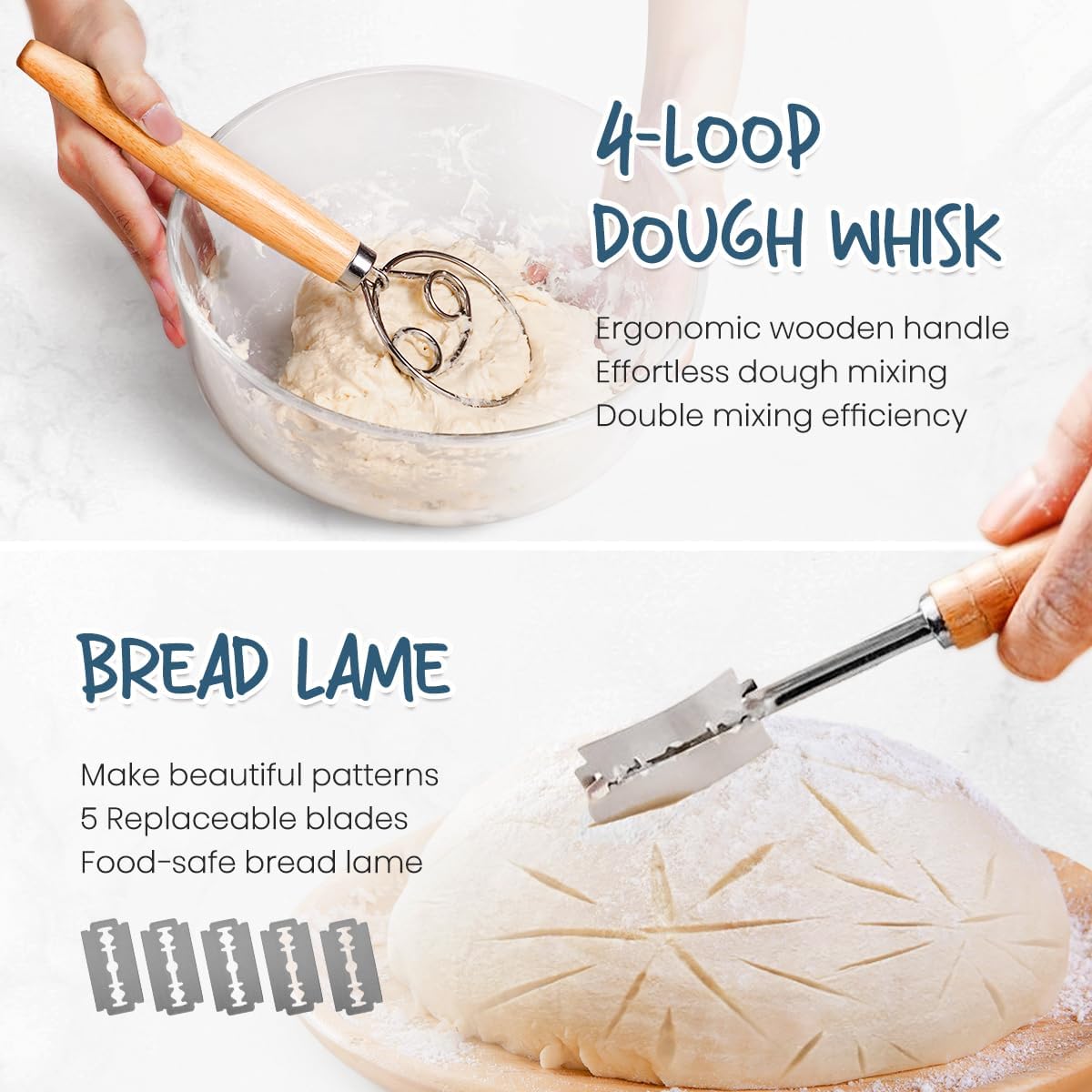 Sourdough Starter Kit with 2 Oval Banneton Bread Proofing Baskets | Complete Sourdough Bread Baking Supplies, Beginner Friendly, 2 PCS 10 in Oval Rattan Banneton, Sturdy Sour Dough Tools