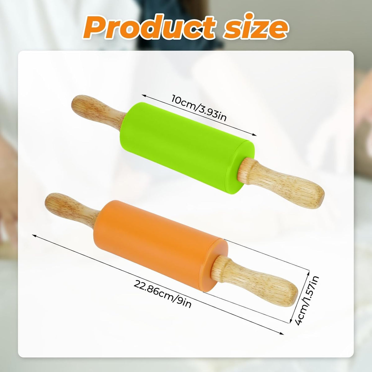 Mini Rolling Pin for Kids, 9 Inch Wooden Handle Rolling Pin | Non-Stick Small Silicone Rolling Pins for Children Cake Pizza Baking Gift