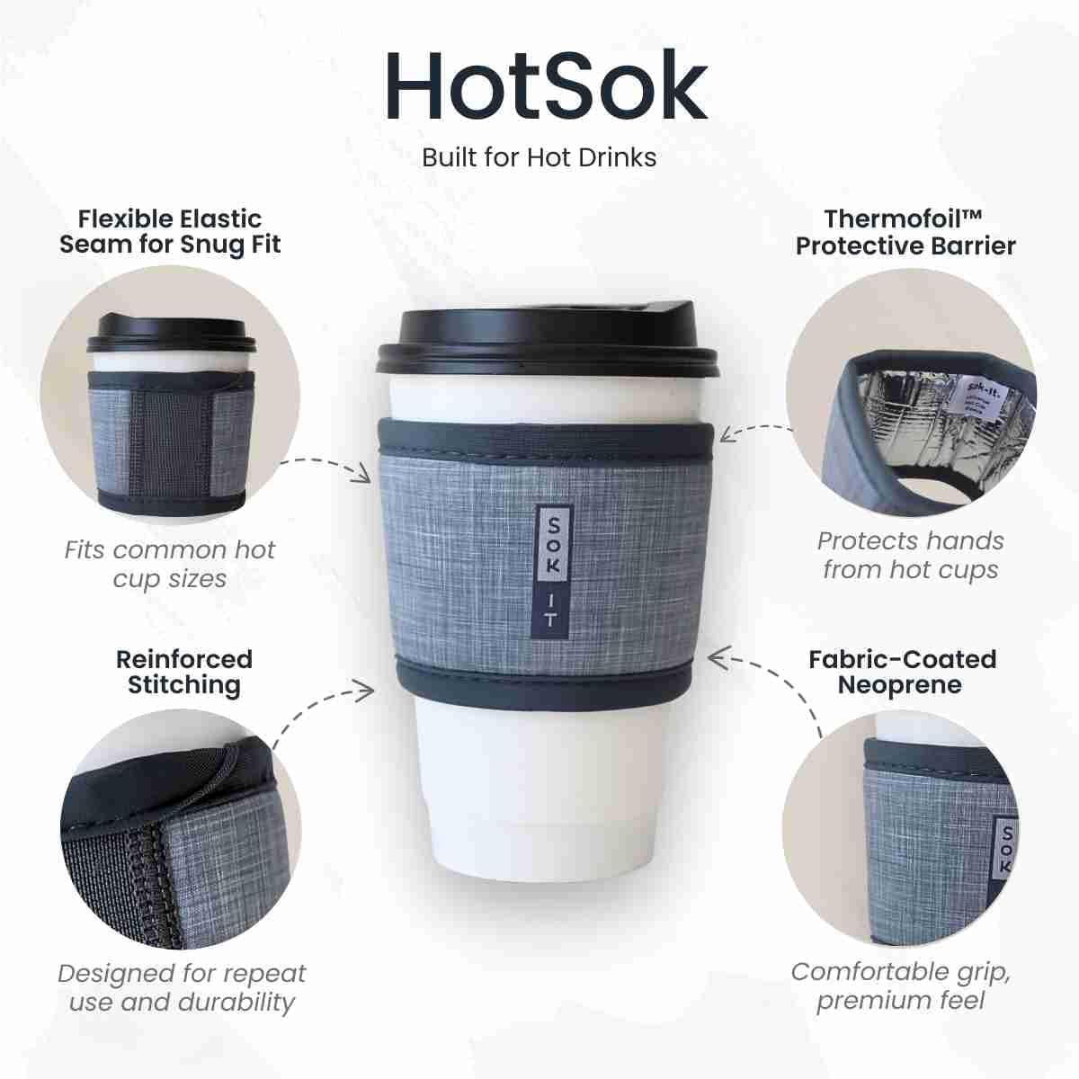 Sok It HotSok Coffee &amp; Tea Reusable Insulated Neoprene Cup Sleeve (Abstract Floral, One Size Coffee Sleeve)