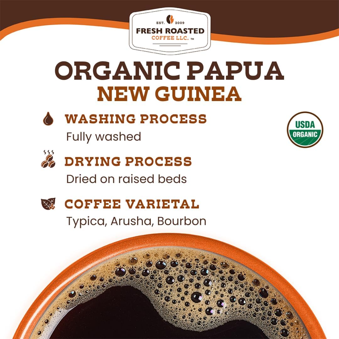 Fresh Roasted Coffee, Organic Papua New Guinea K-Cup Pods for Keurig Brewers, Medium Roast, USDA Organic, Kosher, 24 Count (Pack of 1)