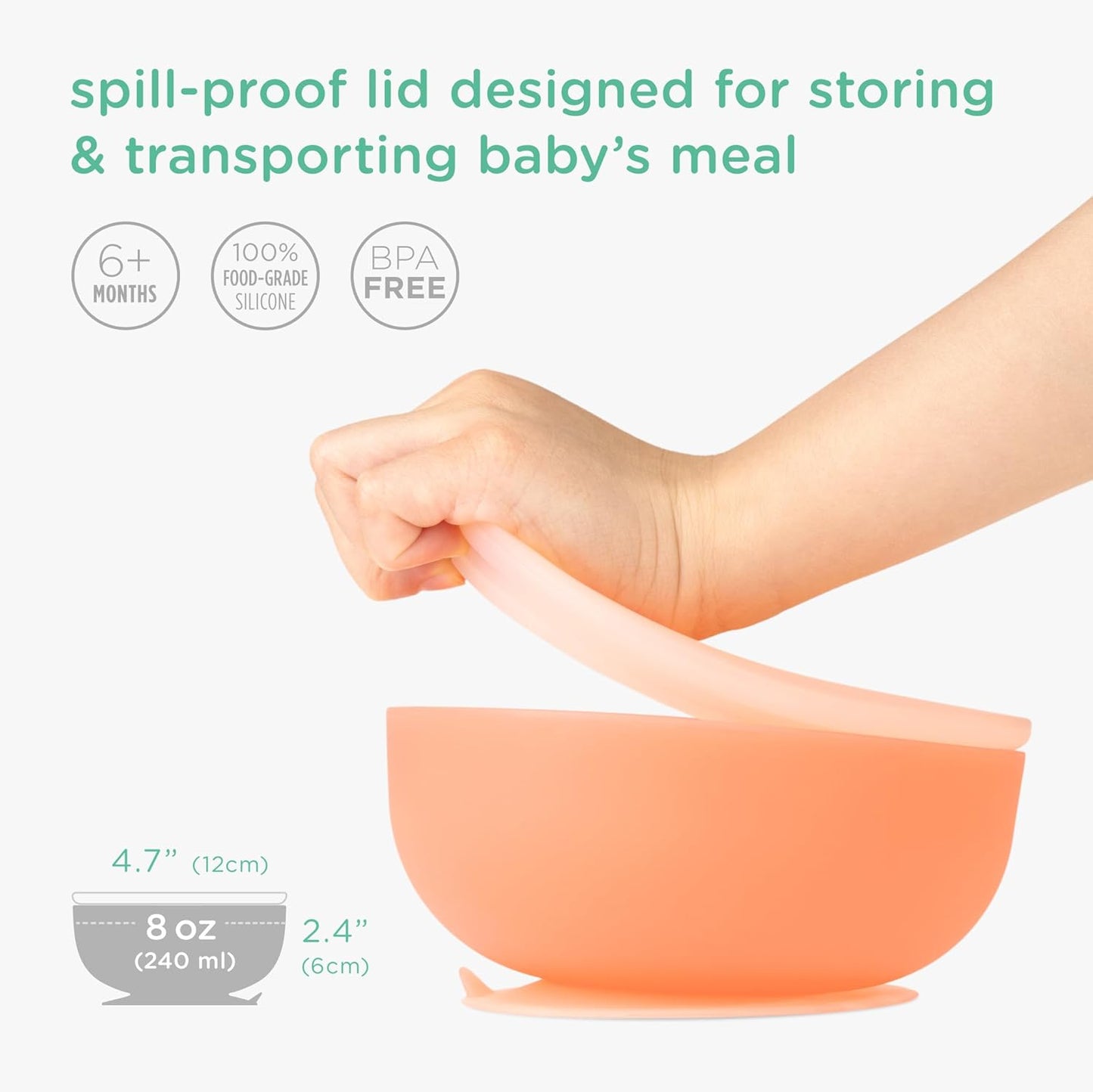Olababy 100% Silicone Suction Bowl with Lid for Independent Feeding | First Stage Self Feeding Essential for Toddlers and Kids| Baby Led Weaning Snack Feeder | Food Container and Storage |