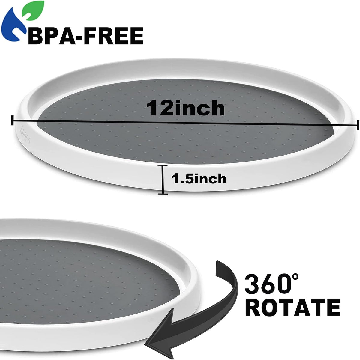 Set of 2, 12 Inch Non-Skid Lazy Susan Organizer, Pantry Lazy Susan Turntable for Cabinet, Kitchen Cabinet Organizer, Pantry Organization and Storage -White/Gray