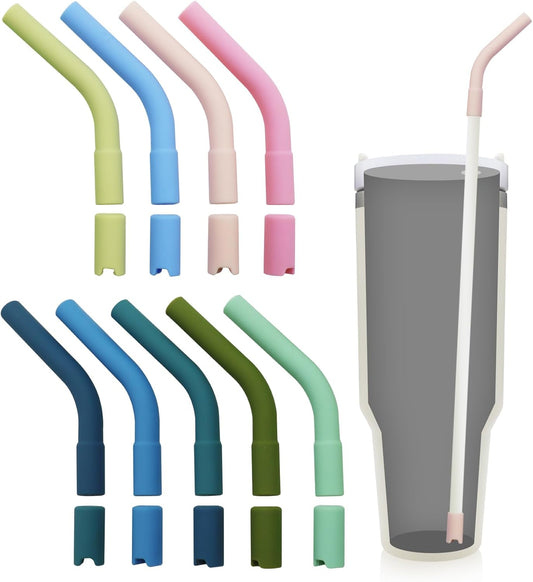 18 Pcs 8mm Silicone Straw Tips and Pedestals Reusable Food Grade Rubber Straw Tips for Metal Straws Replacement Flex Elbow