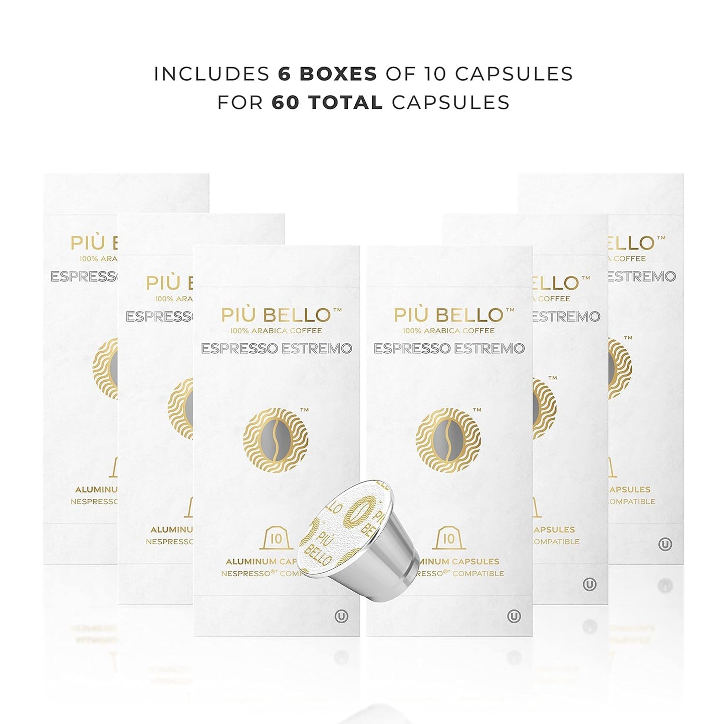 Piu Bello Espresso Estremo Coffee Pods – Espresso Coffee Pods for Nespresso Original Machines – Compatible Capsules Pack – Rich &amp; Balanced Taste – Strong Italian Espresso Flavor – Kosher Certified (60 Count, Single Flavor)