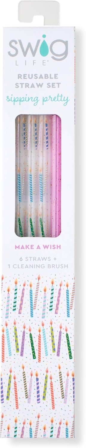 Swig Life Reusable Straw Set with Cleaning Brush, Make a Wish | Reusable Straw Set - Cleaning Brush Included - 14 Inch Long - Accessories for Cups &amp; Mugs