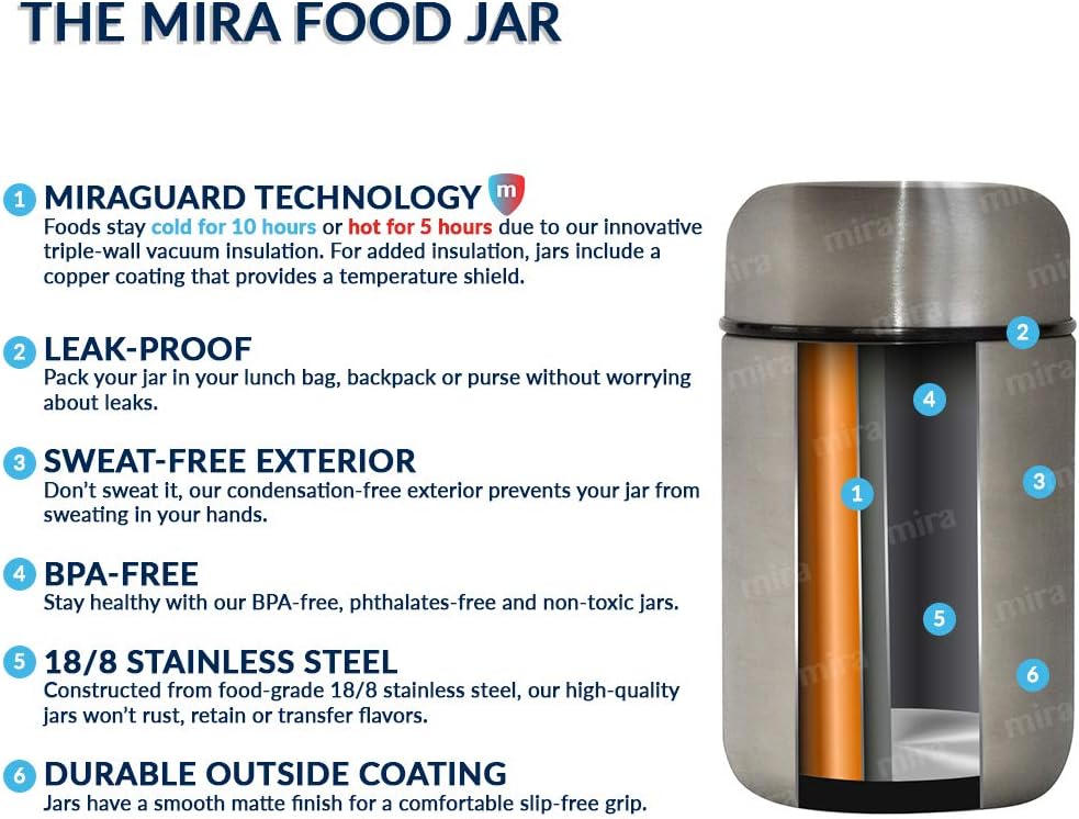 MIRA 9oz Insulated Food Jar Thermo for Hot Food &amp; Soup, Compact Stainless Steel Vacuum Lunch Container - White