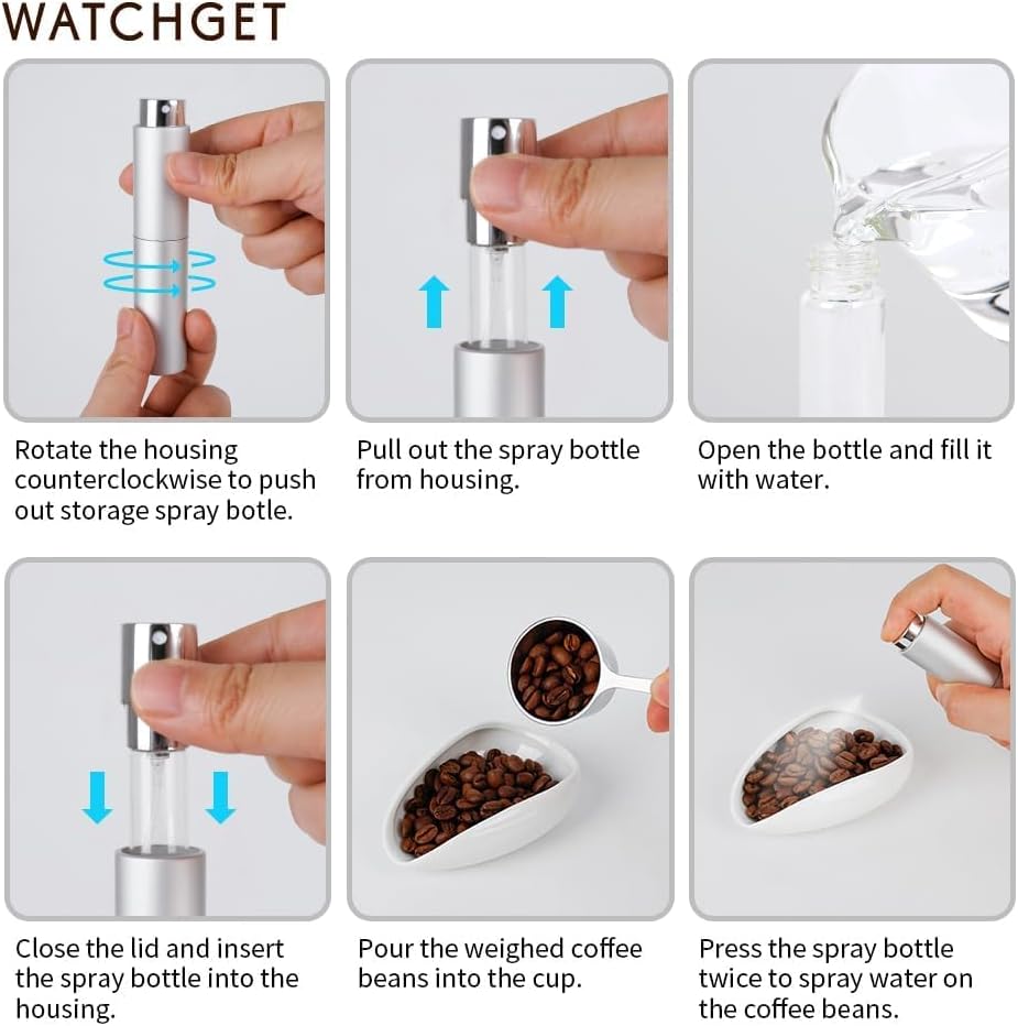 watchget Coffee Bean Dosing Cup &amp; RDT Spray Bottle Kit, White | 10ml Static Reducing Sprayer; Ceramic Single Dose Tray for Coffee &amp; Tea;Espresso Brewing Accessory for Home &amp; Espresso Bars
