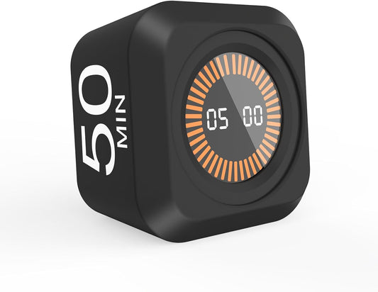 Rotating Cube Visual Timer 5, 25, 10, 50 Min Preset + Custom Countdown, Rechargeable Desk Productivity Flip Timer w/Silicone