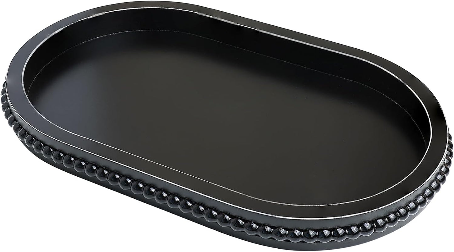 Hrastany Black Oval Wood Decorative Ottoman Tray for Coffee Table Kitchen Counter, Living Room, Handcrafted Wooden Serving Tray for Table Centerpiece