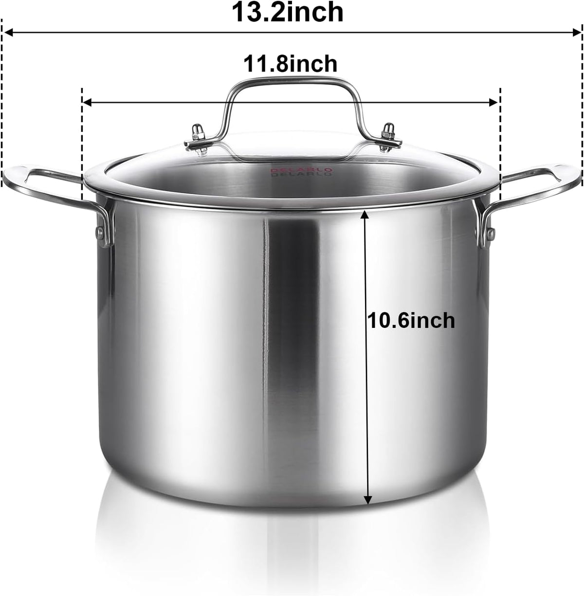 DELARLO Tri-ply Stainless Steel 20QT Stock Pot, Compatible with All Stoves Up to 600℉, 18/10 Induction Big Cooking Pot with Lid, Fast & Even Heating, Durable Large Soup Pot