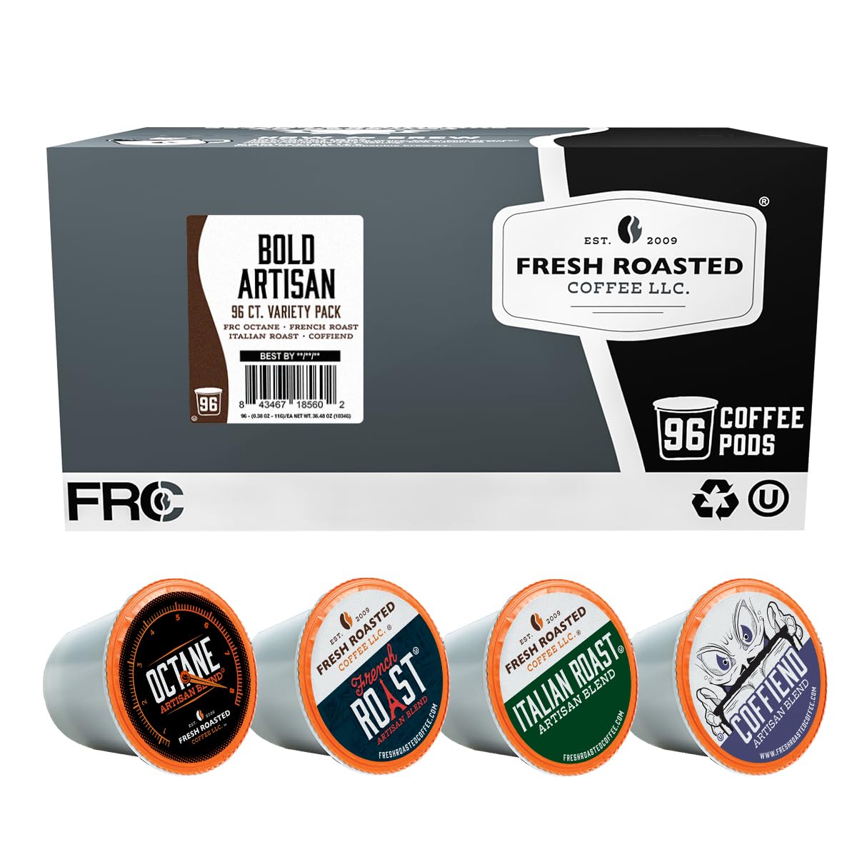 Fresh Roasted Coffee, Bold Artisan Blend Variety Pack K-Cup Pods for Keurig Brewers, Medium Roast, Kosher, 96 Count Loose Pack