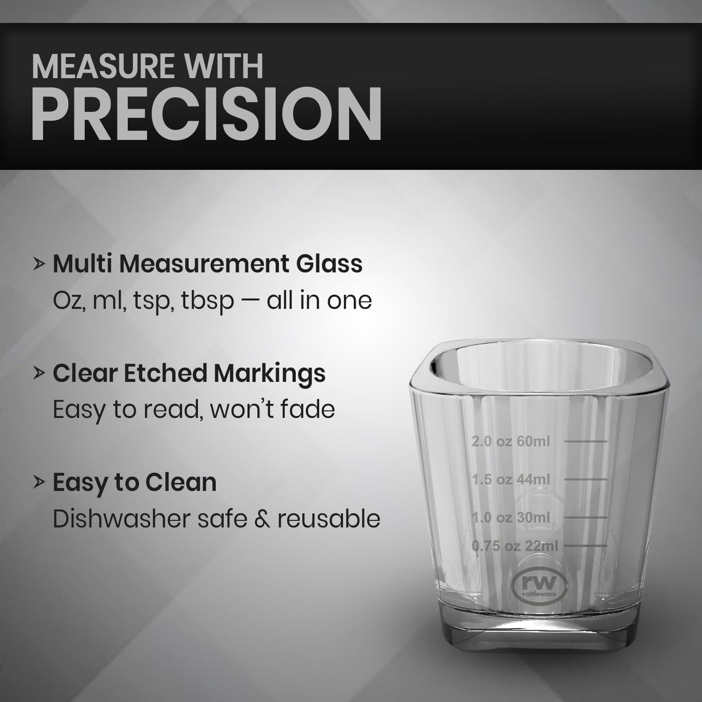 Rattleware 2 Oz Graduated Shot Glass Espresso Cocktail Measuring Glass Cups