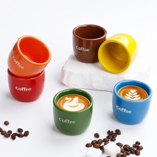 Ceramic Espresso Cup set of 6, One Shot Coffee Cups, Double Walled 3 oz/90 ml Tiny Cofffee Mugs Demitasse for Espresso,