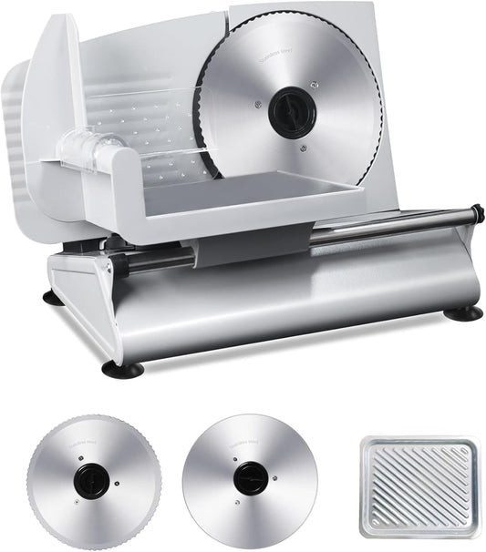 Meat Slicer Machine for Home, 200W Electric Deli Food Slicer with 2 Removable 7.5" Stainless Steel Blades & Tray, Adjustable