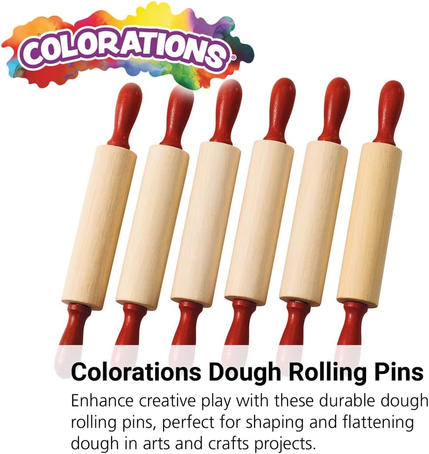 Colorations Natural Wood Rolling Pins for Kids, Set of 6, Ages 3+, PreK+ | 7" L, Class Pack, Party Pack - For Dough, Clay, Sculpting